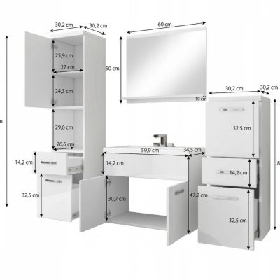 Koupelnová sestava ALINA - bílá / šedý lesk