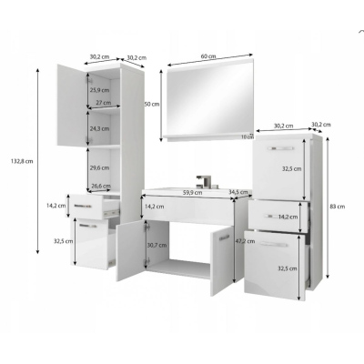 Koupelnová sestava ALINA - bílá / šedý lesk