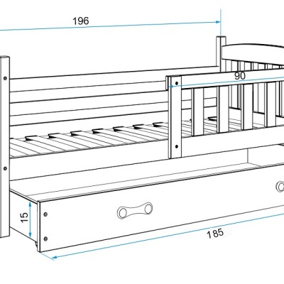Dětská postel s úložným prostorem s matrací 80x190 BRIGID - grafit