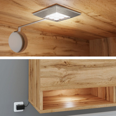 Televizní skříňka s LED osvětlením 140 cm WILLA D - dub wotan / lesklá bílá