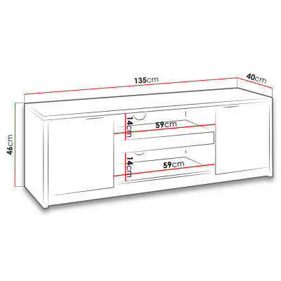 Televizní stolek 135 cm PEORIA 2 - dub monastery / lesklá černá
