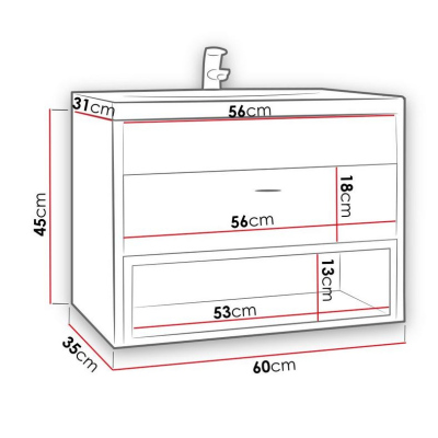 Koupelnová skříňka pod umyvadlo BEND - bílá / dub artisan