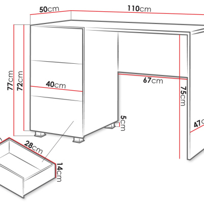 Psací stůl CHEMUNG - bílý / lesklý bílý
