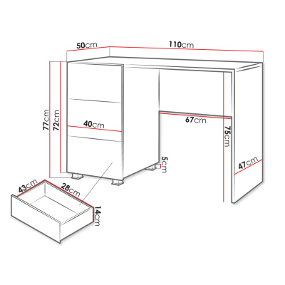 Psací stůl CHEMUNG - bílý / lesklý bílý