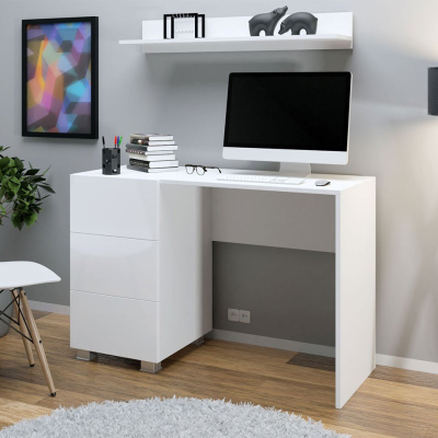 Psací stůl CHEMUNG - bílý / lesklý bílý