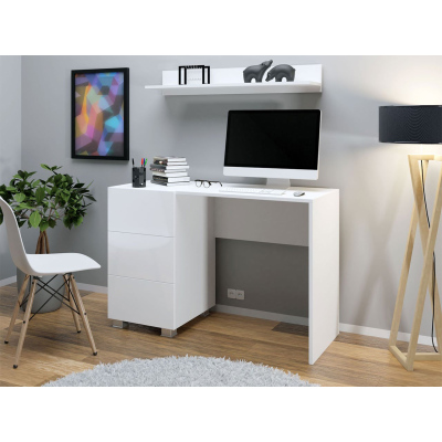 Psací stůl CHEMUNG - bílý / lesklý bílý