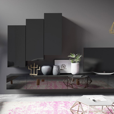 Obývací stěna CHEMUNG 17 - černá / lesklá černá