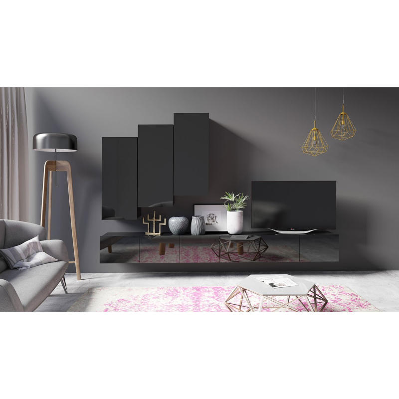Obývací stěna CHEMUNG 17 - černá / lesklá černá