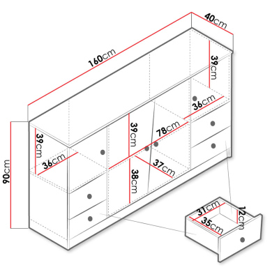 Kombinovaná komoda CHIMA 1 - dub artisan / bílá / šedá