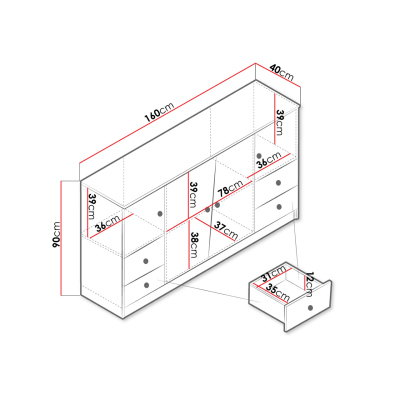 Kombinovaná komoda CHIMA 1 - dub artisan / bílá / šedá