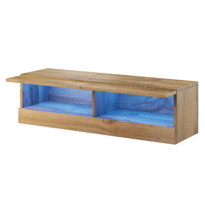 TV stolek s LED modrým osvětlením 140 cm ASHTON 1 - bílý / lesklý bílý