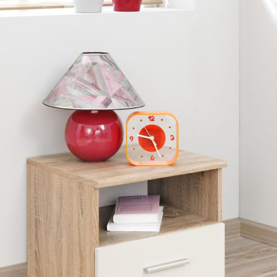 Noční stolek EMAN - dub sonoma / bílý