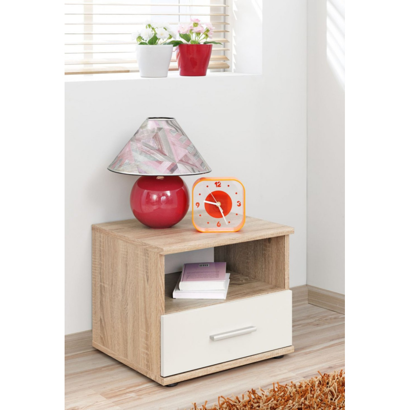 Noční stolek EMAN - dub sonoma / bílý