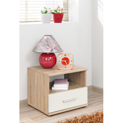 Noční stolek EMAN - dub sonoma / bílý