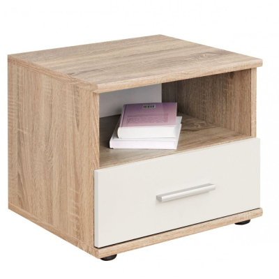 Noční stolek EMAN - dub sonoma / bílý