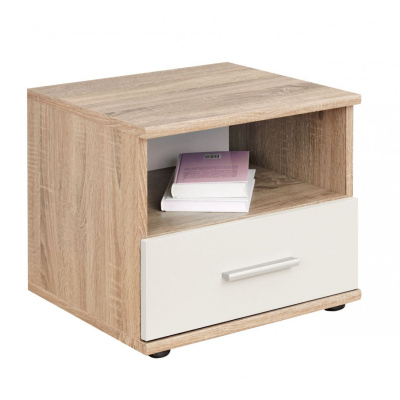 Noční stolek EMAN - dub sonoma / bílý