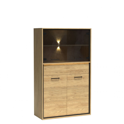 Nízká vitrína s LED osvětlením SUCRE - ořech hikora