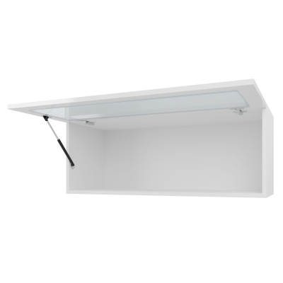 Závěsná vitrína s LED modrým osvětlením ASHTON - bílá / lesklá bílá