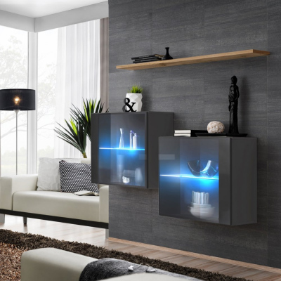 Skříňky do obýváku RIONATA 3 - grafit / dub wotan