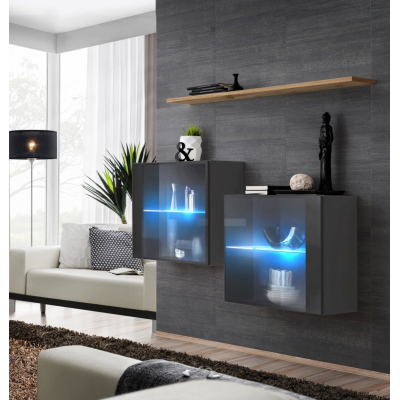 Skříňky do obýváku RIONATA 3 - grafit / dub wotan