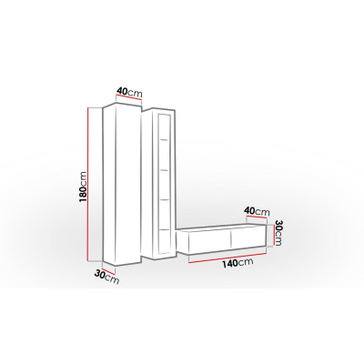 Obývací stěna s LED bílým osvětlením ASHTON 10 - šedá / lesklá šedá