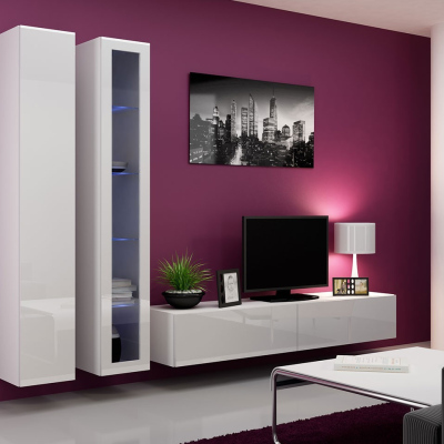 Obývací stěna s LED RGB osvětlením ASHTON 3 - bílá / lesklá bílá