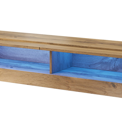 Stěna do obývacího pokoje s LED modrým osvětlením ASHTON N9 - šedá / lesklá šedá