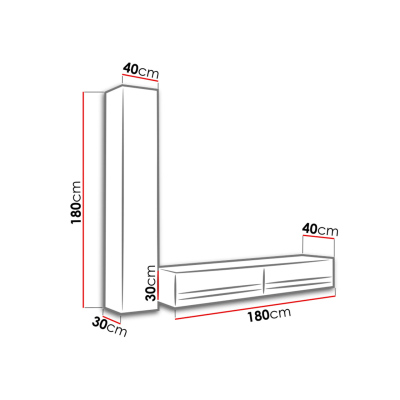 Stěna do obývacího pokoje s LED modrým osvětlením ASHTON N9 - šedá / lesklá šedá