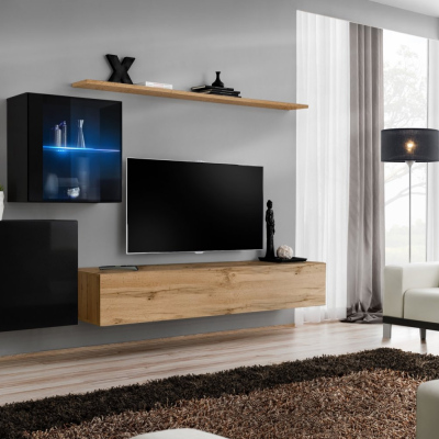 Stěna do obývacího pokoje RIONATA 15 - černá / dub wotan