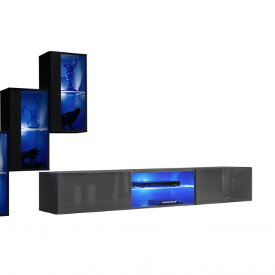 Stěna do obývacího pokoje RIONATA 22 - černá / grafit