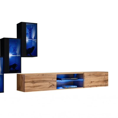 Stěna do obývacího pokoje RIONATA 22 - černá / dub wotan