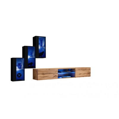 Stěna do obývacího pokoje RIONATA 22 - černá / dub wotan