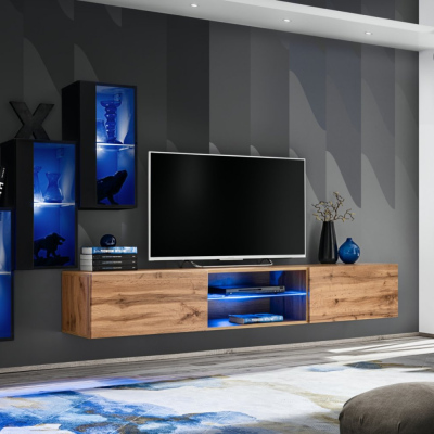 Stěna do obývacího pokoje RIONATA 22 - černá / dub wotan