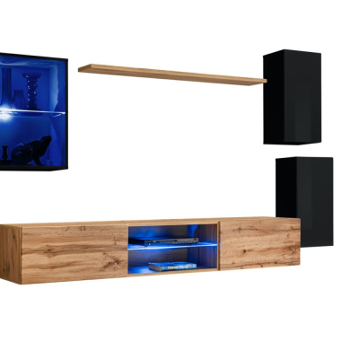 Stěna do obývacího pokoje RIONATA 23 - černá / dub wotan