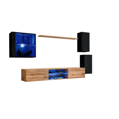 Stěna do obývacího pokoje RIONATA 23 - černá / dub wotan