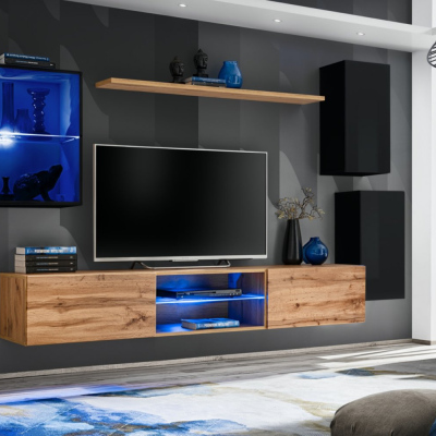 Stěna do obývacího pokoje RIONATA 23 - černá / dub wotan