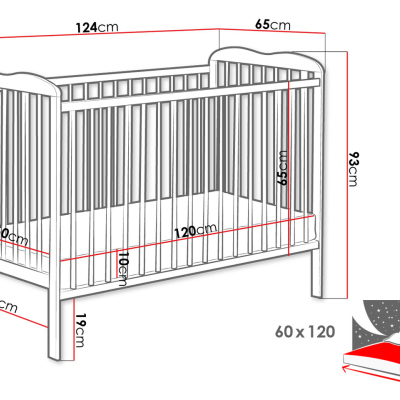 Postýlka pro miminka s matrací FINA - 60x120, bílá
