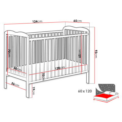 Postýlka pro miminka s matrací FINA - 60x120, bílá