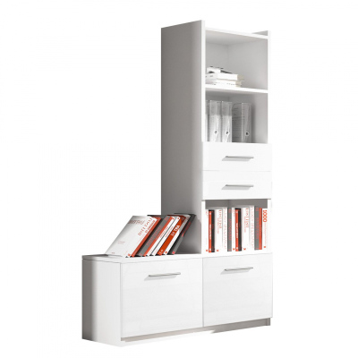 Vysoký regál GORT - bílý / lesklý bílý