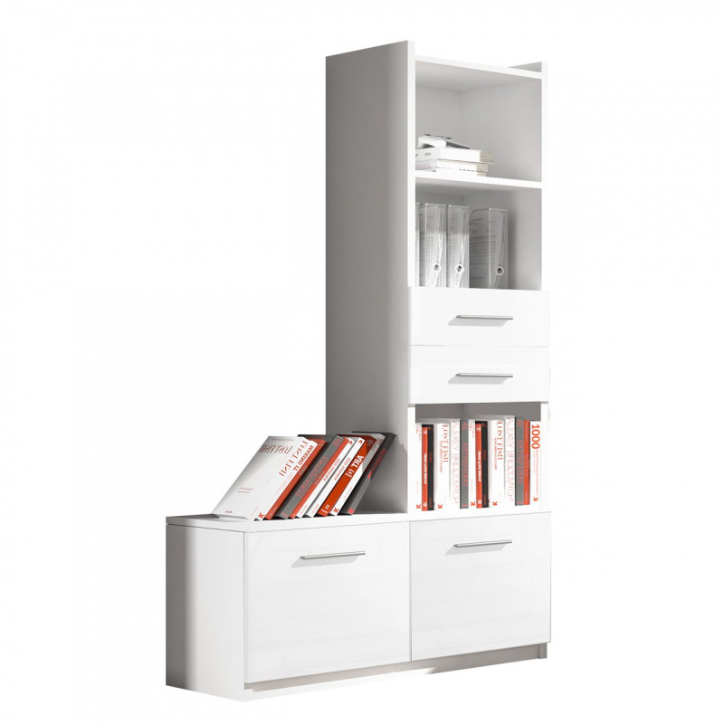 Vysoký regál GORT - bílý / lesklý bílý