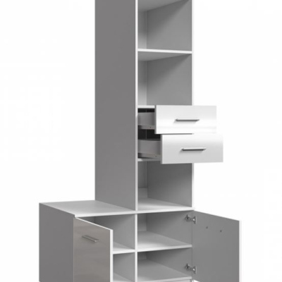 Vysoký regál GORT - bílý / lesklý bílý