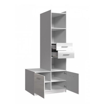 Vysoký regál GORT - bílý / lesklý bílý