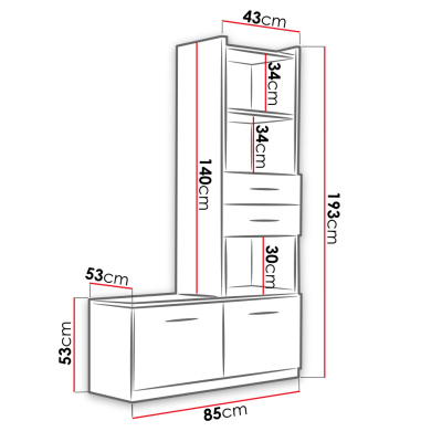 Vysoký regál GORT - bílý / lesklý bílý