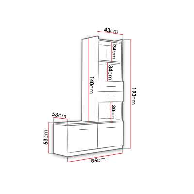 Vysoký regál GORT - bílý / lesklý bílý