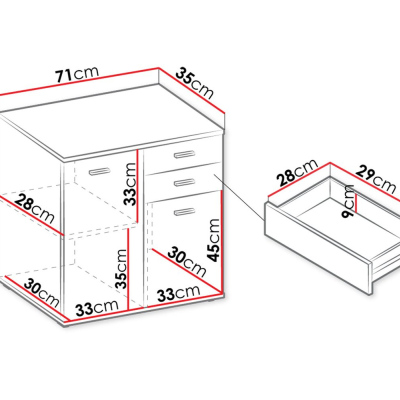 Úzká kombinovaná komoda MICHALA - bílá