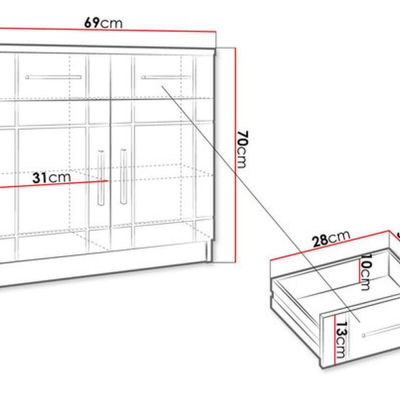 Kombinovaná komoda PARISA - šířka 69 cm, dub sonoma / bílá