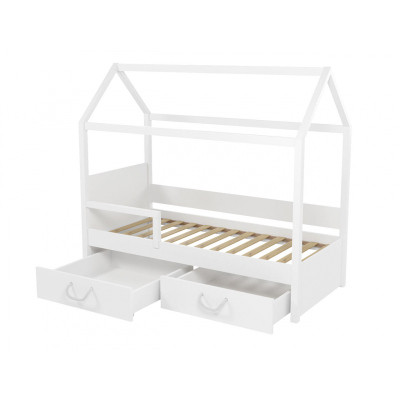 Dětská postel domeček se zábranou 90x200 SONTRA 2 - bílá