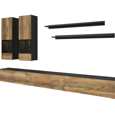 Originální obývací stěna BRYCE - ořech sattin / touchwood