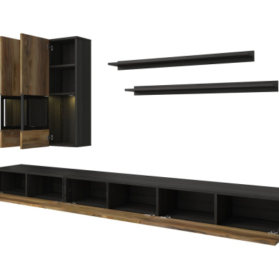 Originální obývací stěna BRYCE - ořech sattin / touchwood