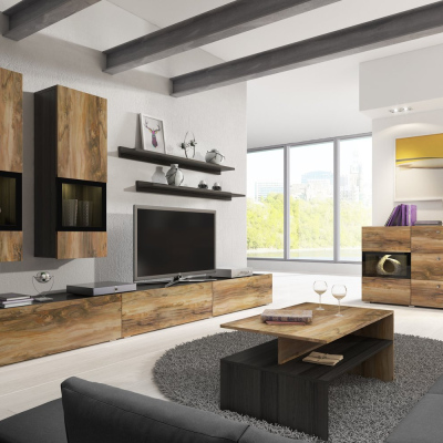 Originální obývací stěna BRYCE - ořech sattin / touchwood